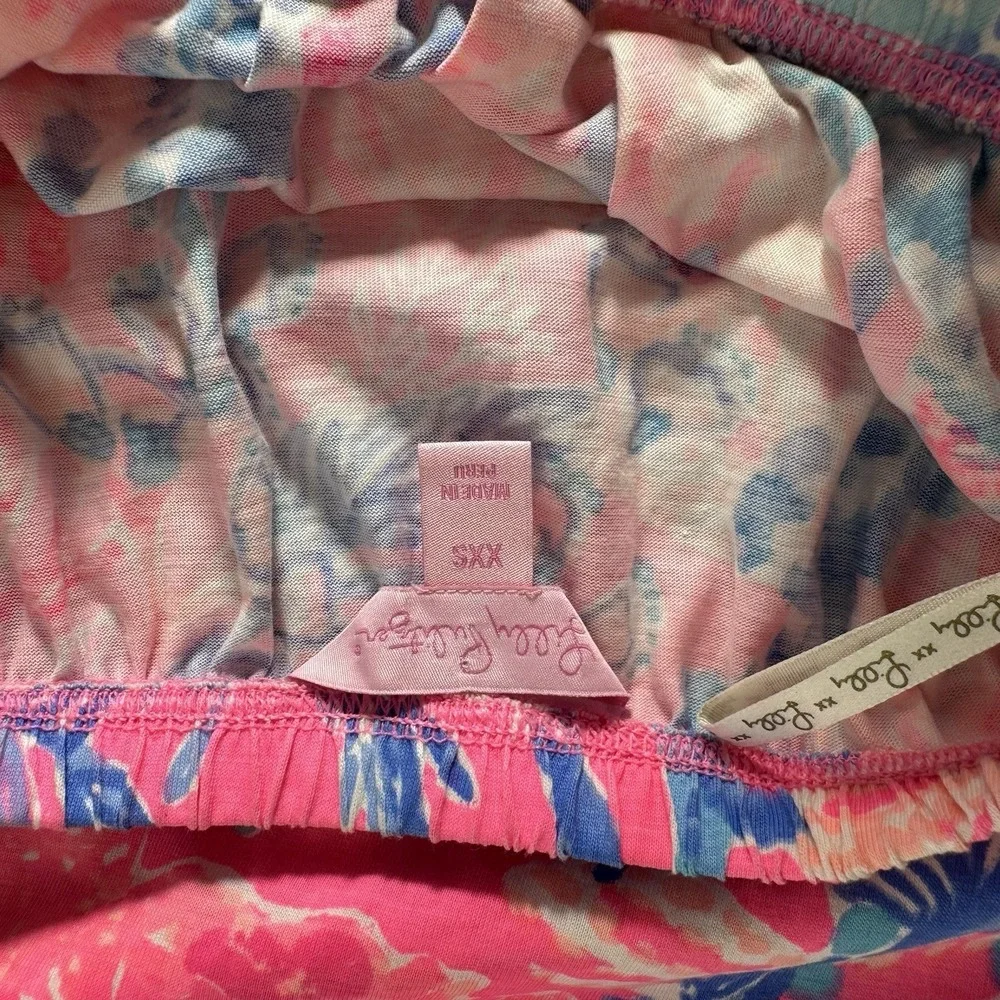 Lilly Pulitzer Strapless Dress Womens Xxs  Pink Blue Floral Pima Cotton Beach - Picture 5 of 9